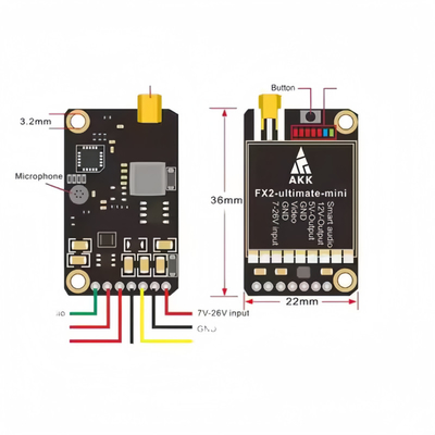 AKK আল্ট্রা লং রেঞ্জ FPV VTX 1.2W FX2 আলটিমেট মিনি 5.8GHz 37CH ওয়্যারলেস ভিডিও ট্রান্সমিটার