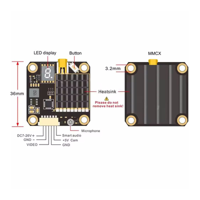 AKK 2W 5.8G FPV ভিডিও ট্রান্সমিটার 37CH 25mW/200mW/600mW/1000/2000mW সুইচযোগ্য ড্রোন ভিটিএক্স